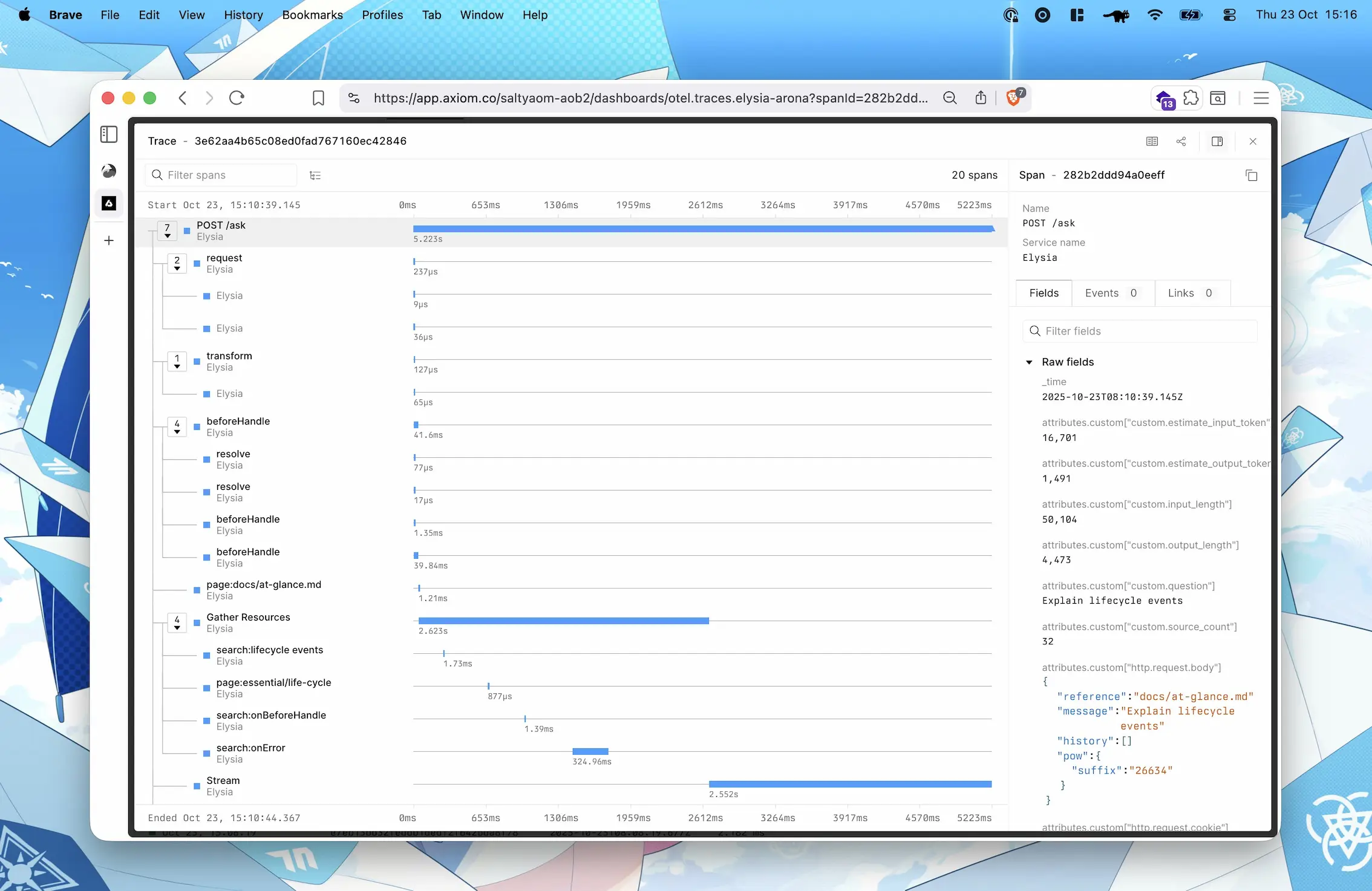 OpenTelemetry visualization via Axiom