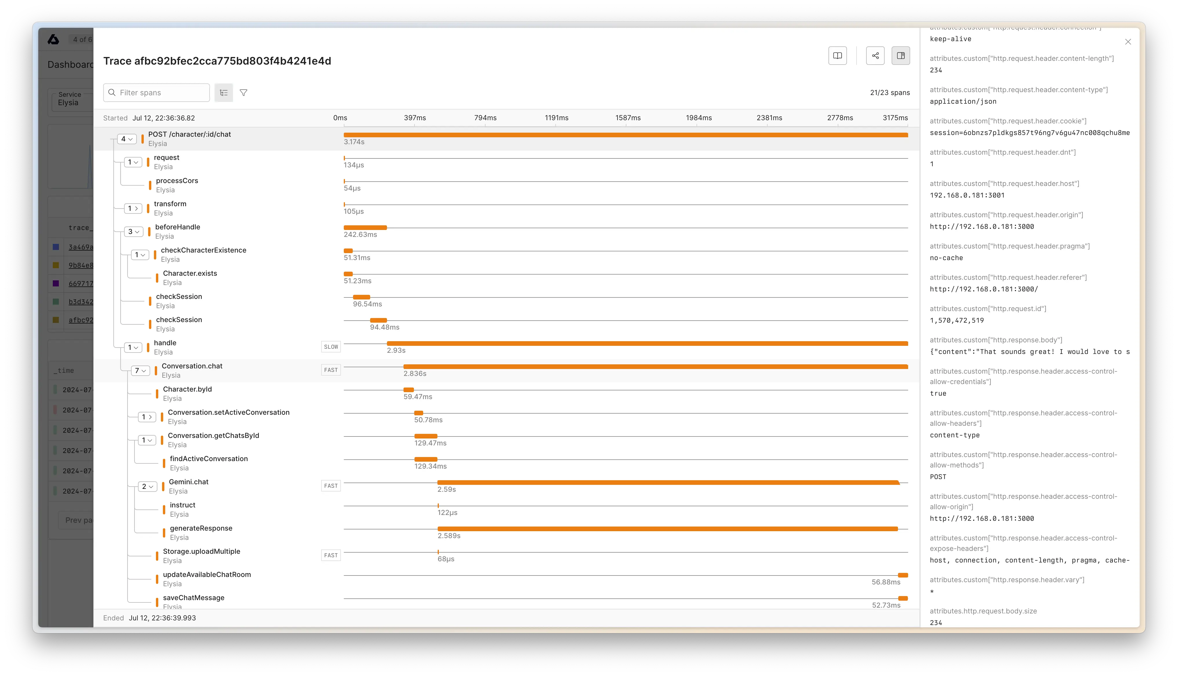 axiom showing collected traces from OpenTelemetry